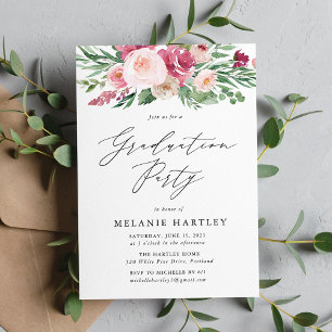 Boho Blush & Pink Blues Graduierungsparty Einladung