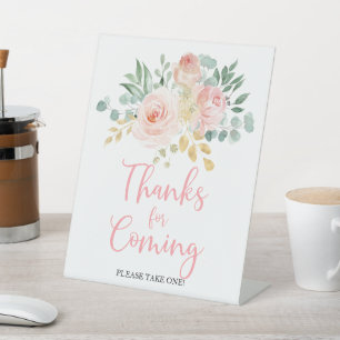 Boho Blush Pink Blumendusche Danke für das Kommen Sockelschild