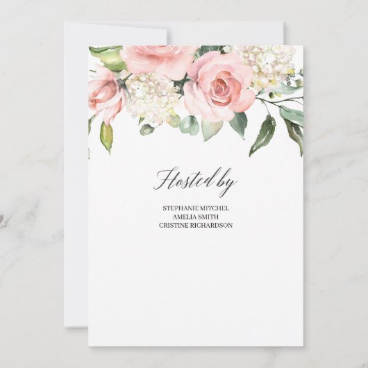 Boho Blush Pink Blumendusche Einladung (Rückseite)