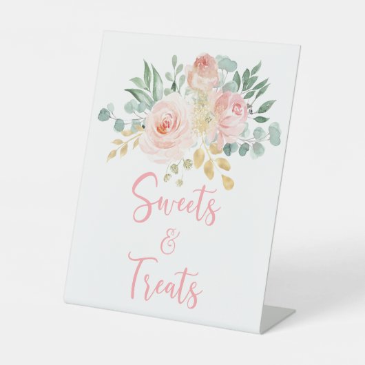 Boho Blush Pink Blumendusche Süßigkeiten und Lecke Sockelschild (Vorderseite)