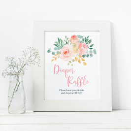 Boho Blush Pink Blumendusche Windeln Raffelzeichen Poster