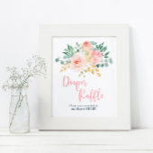 Boho Blush Pink Blumendusche Windeln Raffelzeichen Poster