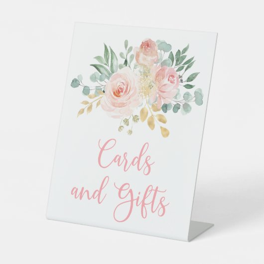 Boho Blush Pink Blumenduschkarten und Geschenke Sockelschild (Vorderseite)