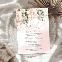 Boho blush pink blumengold Blätter 16 . Geburtstag