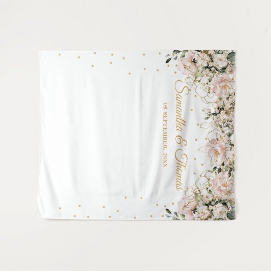 Boho blush pink blumengold Blätter boho Hochzeit Wandteppich (Vorderseite (Horizontal))