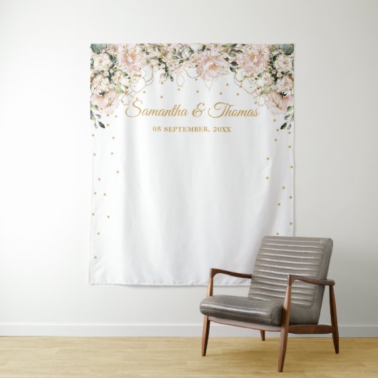 Boho blush pink blumengold Blätter boho Hochzeit Wandteppich (Beispiel)