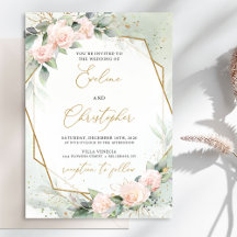 Boho Blush Pink Blumengrün Gold Rahmen Hochzeit