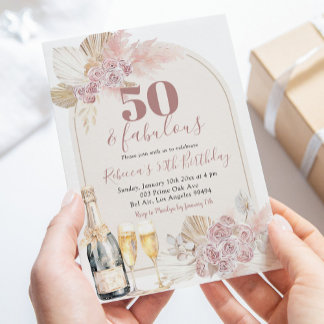 Boho Blush Pink Blumenwein Erwachsene Geburtstag Einladung