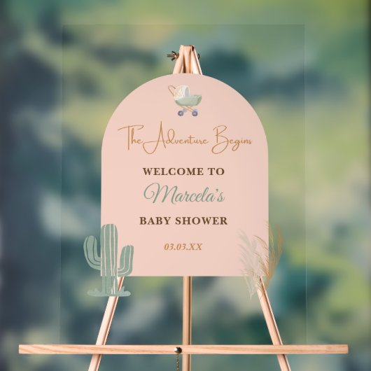 Boho Blush Pink Boho Babydusche Begrüßungszeichen Acrylschild (Neutral)