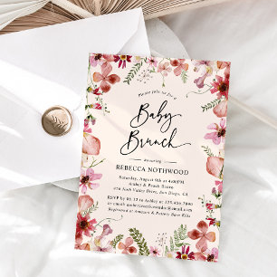 Boho Blush Pink Botanic Floral Baby Brunch Einladung