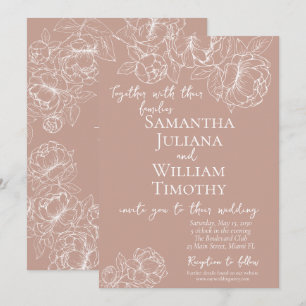 Boho Blush Pink Botanical Floral Moderne Hochzeit Einladung