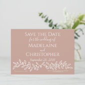 Boho Blush Pink Botanical Foto Wedding Save The Date (Stehend Vorderseite)