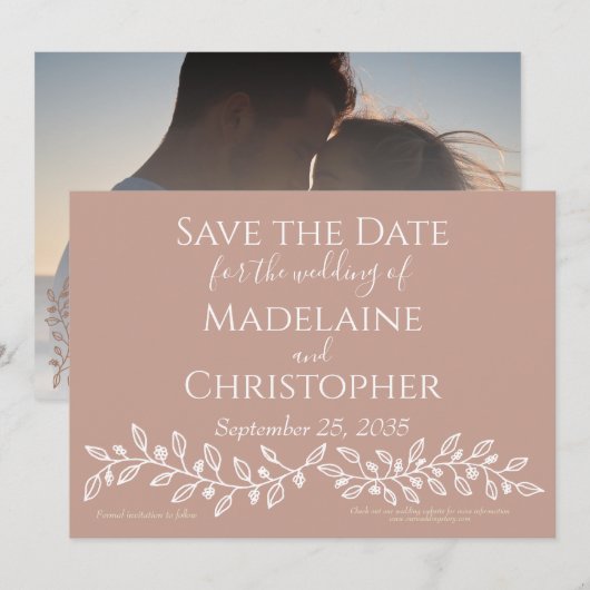 Boho Blush Pink Botanical Foto Wedding Save The Date (Vorne/Hinten)