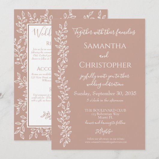 Boho Blush Pink Botanical Minimal Wedding Einladung (Vorne/Hinten)