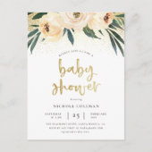 Boho Blush Pink & Brushed Gold Script Baby Dusche Einladungspostkarte (Vorderseite)