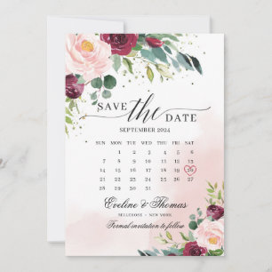 Boho blush pink burgundy Blumenkalender Save The Date