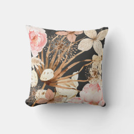 Boho Blush Pink Creme Brown Aquarell Floral Kissen