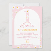 Boho Blush Pink Daisy Einladung zum 1. Geburtstag (Vorderseite)