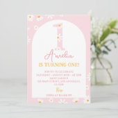 Boho Blush Pink Daisy Einladung zum 1. Geburtstag (Stehend Vorderseite)