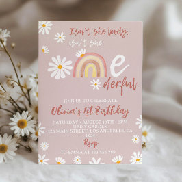 Boho Blush Pink Daisy Einladung zum 1. Geburtstag