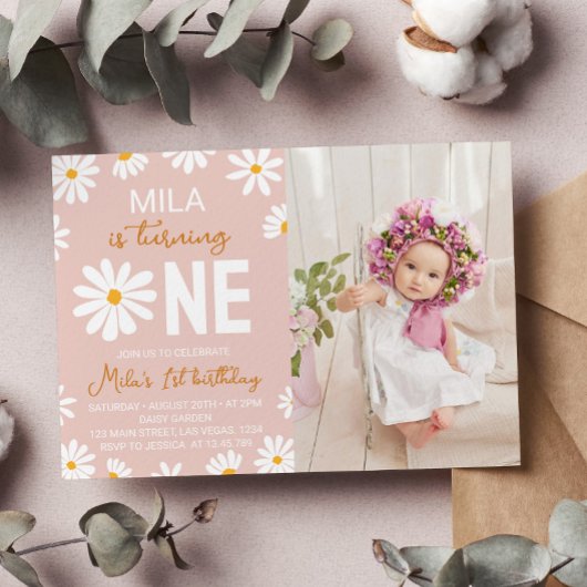Boho Blush Pink Daisy Einladung zum Geburtstag