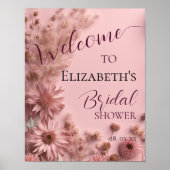 Boho Blush Pink Dried Wildblumen Script Willkommen Poster (Vorne)