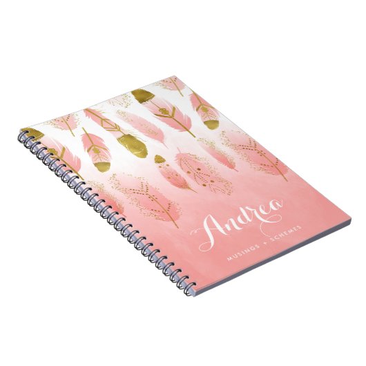 Boho Blush Pink Feathers Ombre Personalisiert Notizblock (Rechte Seite)