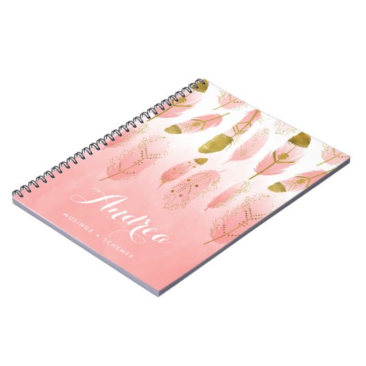 Boho Blush Pink Feathers Ombre Personalisiert Notizblock (Linke Seite)
