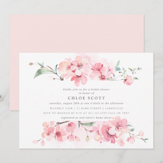 Boho Blush Pink Floral Brautparty Einladung (Vorne/Hinten)