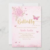 Boho Blush Pink Floral Butterfly Girl Babydusche Einladung (Vorderseite)