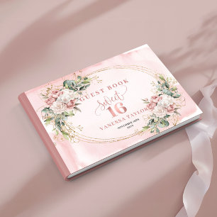 Boho Blush Pink Floral Eucalyptus Sweet Sixteen Gästebuch
