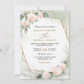 Boho Blush Pink Floral Greenery QR Code Wedding Einladung (Vorderseite)