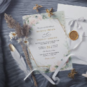 Boho Blush Pink Floral Greenery QR Code Wedding Einladung