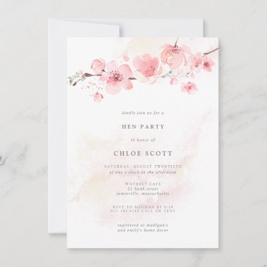 Boho Blush Pink Floral Hen Party Einladung (Vorderseite)