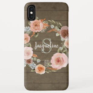 Boho Blush Pink Floral Reclased Barn Wood Name Case-Mate iPhone Hülle