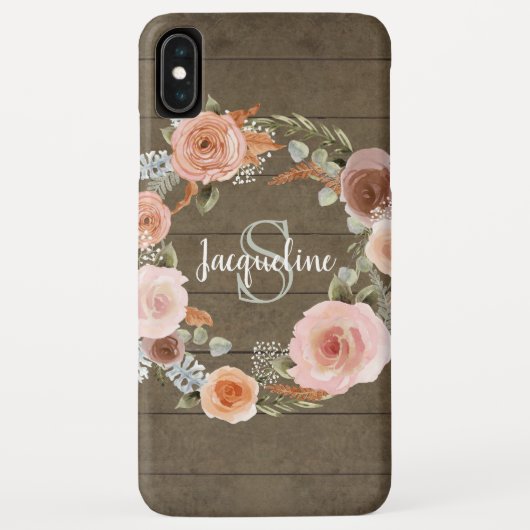 Boho Blush Pink Floral Reclased Barn Wood Name Case-Mate iPhone Hülle (Rückseite)