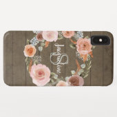 Boho Blush Pink Floral Reclased Barn Wood Name Case-Mate iPhone Hülle (Rückseite (Horizontal))