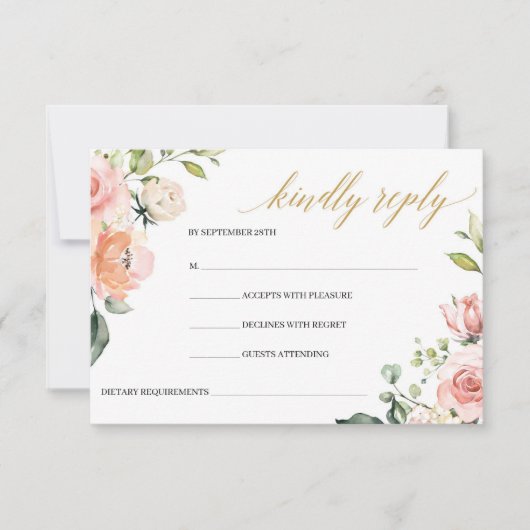 Boho Blush Pink Floral Rose Gold Geometrisch RSVP Karte (Vorderseite)