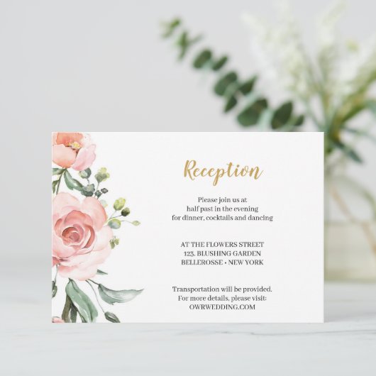 Boho Blush Pink Floral Rose Goldene geometrische E Begleitkarte (Stehend Vorderseite)
