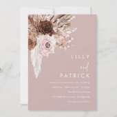 Boho Blush Pink Floral Wedding Einladung (Vorderseite)