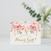 Boho Blush Pink Florals Flower Girl Vorschlag Card Postkarte (Stehend Vorderseite)