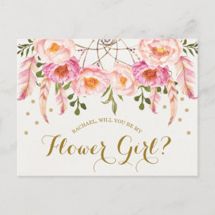 Boho Blush Pink Florals Flower Girl Vorschlag Card Postkarte