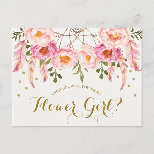 Boho Blush Pink Florals Flower Girl Vorschlag Card Postkarte (Vorderseite)