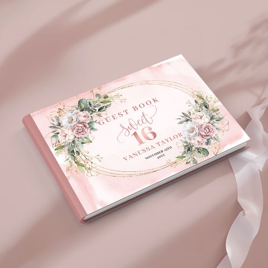 Boho Blush Pink Flowers Eucalyptus 16th Guest Book Gästebuch