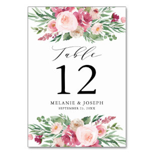 Boho Blush & Pink Frühling Aquarell Blumen Hochzei Tischnummer