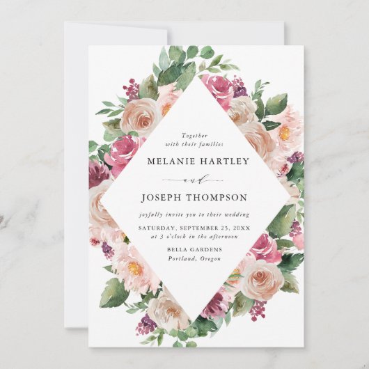 Boho Blush & Pink Frühlingsblütenhochzeit Einladung (Vorderseite)