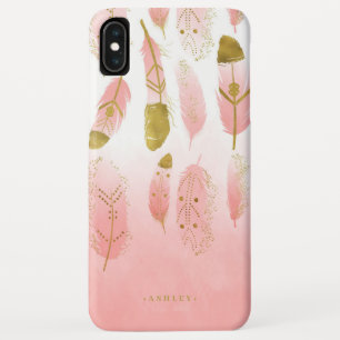 Boho Blush Pink & Gold Feathers Ombre Personalisie Case-Mate iPhone Hülle