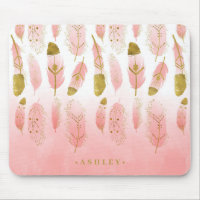 Boho Blush Pink & Gold Feathers Ombre Personalisie