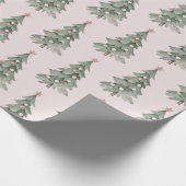 Boho Blush Pink Green Christmas Tree Geschenkpapier (Ecke)