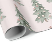 Boho Blush Pink Green Christmas Tree Geschenkpapier (Rolleneckpunkt)
